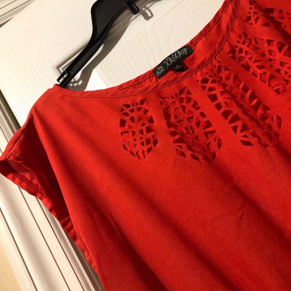 Cute red orange soft silky dress- GREAT DETAILS! - Picture 4 of 5